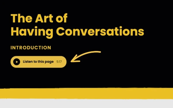 Close-up of the course title and Introduction text above the Listen to this page button, highlighted by a yellow arrow